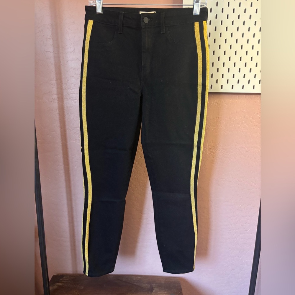 L'AGENCE Black Jeans with Gold Metallic Stripes